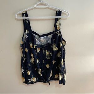 Reitman cotton linen blend square neck printed cami with knot